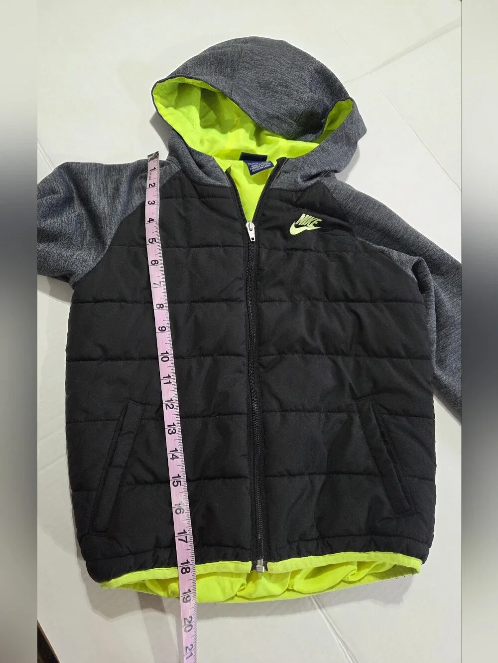 Nike Boys' Black & Neon Green Hooded Puffer Jacket